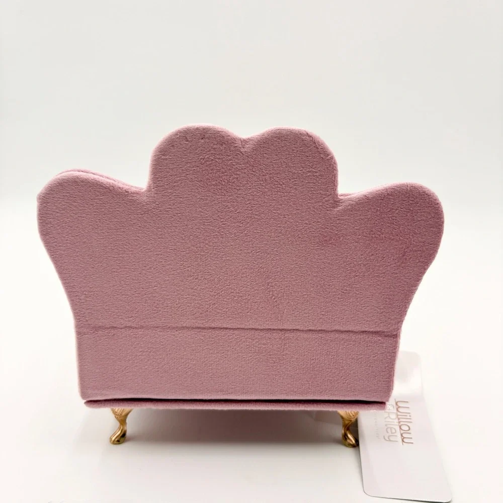 Willow & Riley Pink Velvet Heart Bed Jewelry Box Miniature Furniture Gold Legs